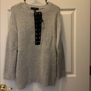 Lace up cross front sweater